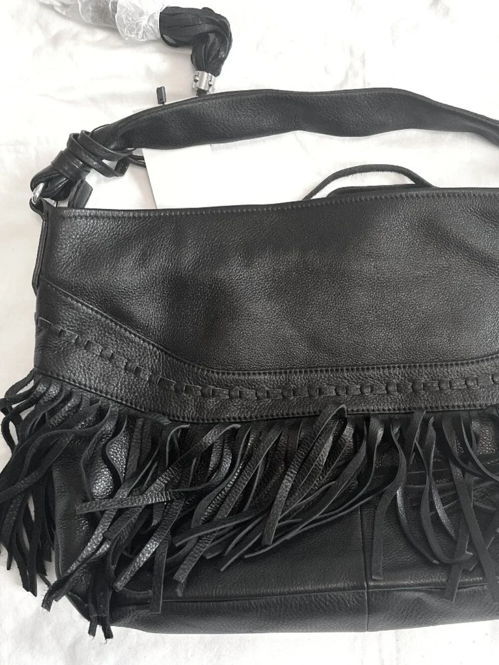AIMEE KESTENBERG Large Black Fringed Leather Hobo NWT + Dustbag